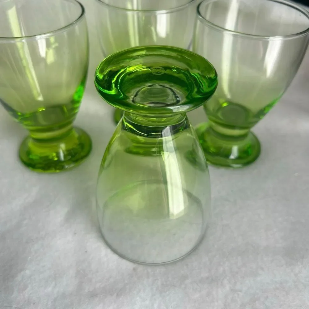 Cristar Copa Lexington Lime Green Footed Glasses Water Wine Goblets Set of 4